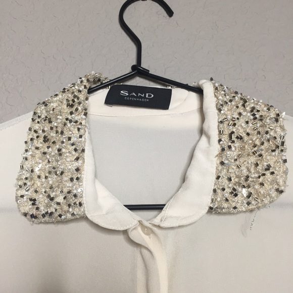 Sand Copenhagen Silk Blouse Sequin PeterPan Collar - Picture 3 of 12